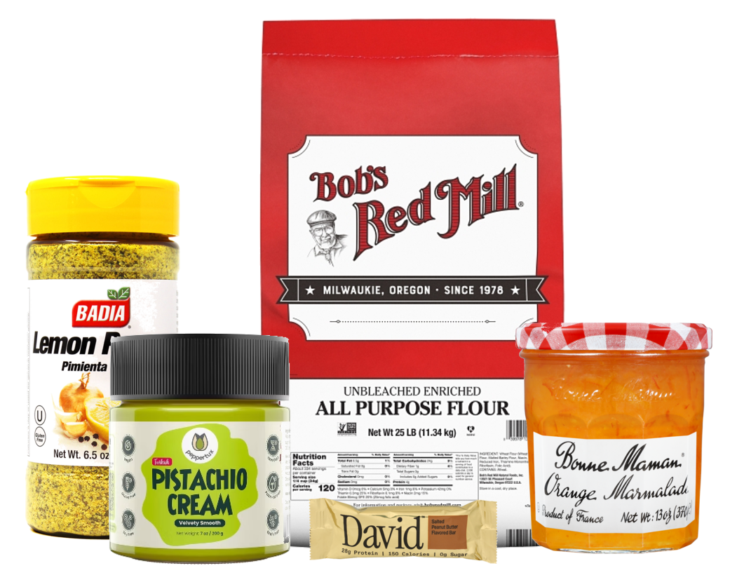 Bob's Red Mill, Badia, Bonne Maman, Pistachio Cream y David